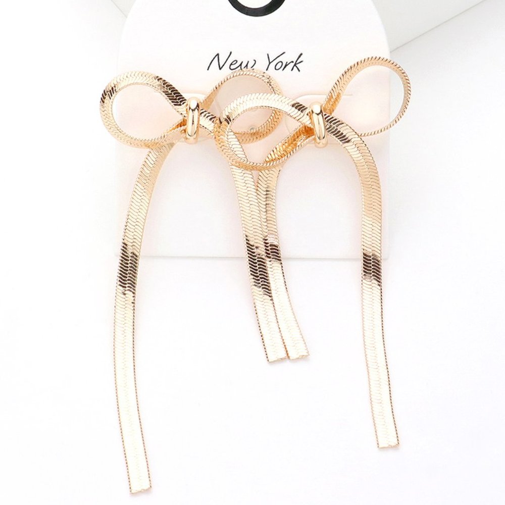 Charming, Textured, Bow Chain Earrings.
